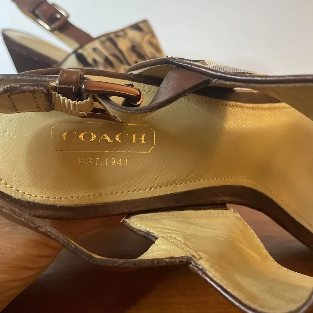 Coach Heels Wooden Wedge Leather Women’s Shoes Platform Size 8.5 - Picture 6 of 9
